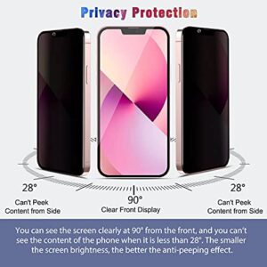 QHOHQ 2 Pack Privacy Screen Protector for iPhone 13 6.1" with 2 Packs Camera Lens Protector, Full Screen Tempered Glass Film,9H Hardness Scratch Resistant, Anti Spy, Easy Install - Case Friendly