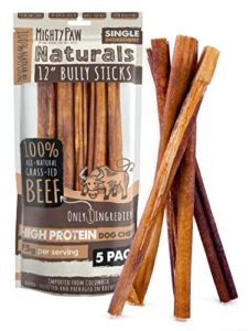 mighty paw naturals bully sticks | all-natural protein-rich dog chews from grass-fed beef. single-ingredient pet treat for dental health. keeps chewers busy
