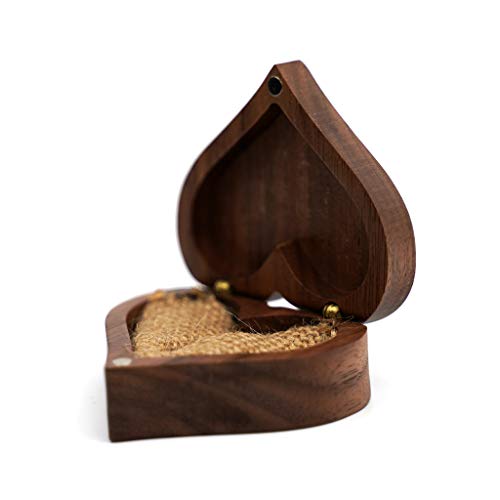 SOFEA Heart Walnut Wood Ring Box Proposal Engagement Ring Holder Jewelry Wooden Box