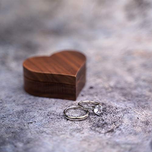 SOFEA Heart Walnut Wood Ring Box Proposal Engagement Ring Holder Jewelry Wooden Box