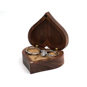 SOFEA Heart Walnut Wood Ring Box Proposal Engagement Ring Holder Jewelry Wooden Box