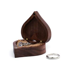 SOFEA Heart Walnut Wood Ring Box Proposal Engagement Ring Holder Jewelry Wooden Box