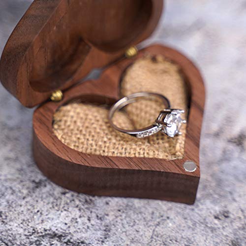 SOFEA Heart Walnut Wood Ring Box Proposal Engagement Ring Holder Jewelry Wooden Box