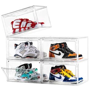 Clemate Acrylic Shoe Box,Set of 5,Extra Large Shoe Storage Boxes Clear Plastic Stackable,Shoe Containers with Clear door,Shoe Organizer For Sneaker Display,Easy Assembly,Fit for US Size 16(14.2"x 11"x 8.3")