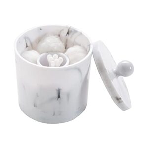 simplify q-tip and cotton holder | dimensions: 3.74" x 3.74" x 4.33" | 2 compartments | great for bathroom | vanity | dresser | durable | lightweight | bath accessories | marble