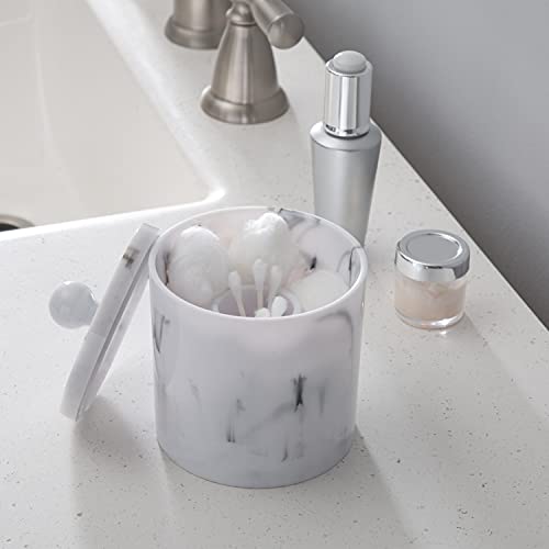 Simplify Q-Tip and Cotton Holder | Dimensions: 3.74" x 3.74" x 4.33" | 2 Compartments | Great for Bathroom | Vanity | Dresser | Durable | Lightweight | Bath Accessories | Marble