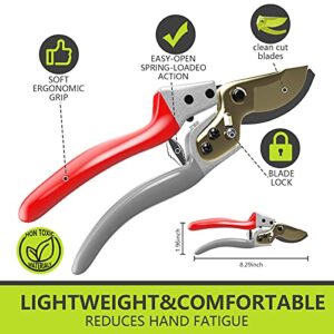 Premium Bypass Red Pruning Shears For Gardening - Heavy-Duty,Titanium Alloy High Carbon Steel Ultra Sharp Garden Shears Scissors, Perfectly Cutting Through Anything in Your Yard