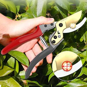 Premium Bypass Red Pruning Shears For Gardening - Heavy-Duty,Titanium Alloy High Carbon Steel Ultra Sharp Garden Shears Scissors, Perfectly Cutting Through Anything in Your Yard