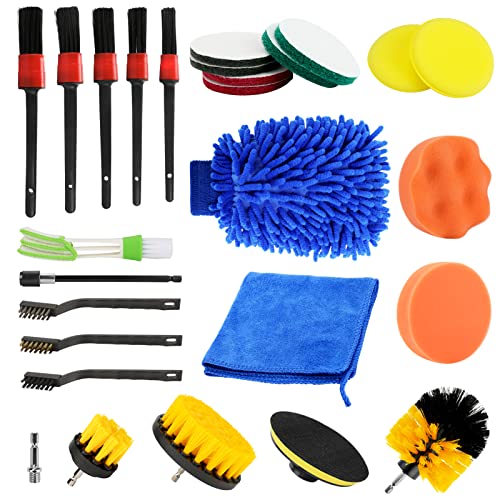 Brynnl 26 Pcs Car Cleaning Kit, Perfect Interior Car Cleaning Kit Car Detailing Kit for Automotive Cleaning Wheels, Dashboard, Interior, Exterior, Leather, Air Vents, Emblems