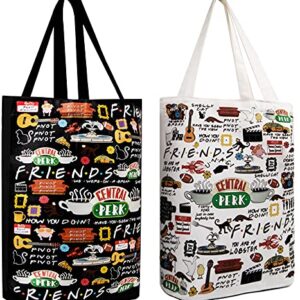 Abctec Friends TV Show Merchandise Tote Bags 2 Pack Large Reusable Grocery Cotton Shoulder Bag Handbag Craft Canvas Bag Friendship Gifts for Friends Fan/Women/Men /Birthday/Christmas Gifts Ideas