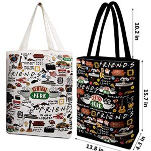 Abctec Friends TV Show Merchandise Tote Bags 2 Pack Large Reusable Grocery Cotton Shoulder Bag Handbag Craft Canvas Bag Friendship Gifts for Friends Fan/Women/Men /Birthday/Christmas Gifts Ideas