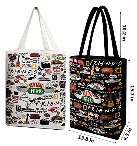 Abctec Friends TV Show Merchandise Tote Bags 2 Pack Large Reusable Grocery Cotton Shoulder Bag Handbag Craft Canvas Bag Friendship Gifts for Friends Fan/Women/Men /Birthday/Christmas Gifts Ideas