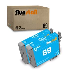run star 2 pack 69 cyan remanufactured ink cartridge replacement for epson 69 t069 use for epson stylus c120 cx5000 6000 7400 n11 nx100 105 110 115 200 215 workforce 1100 1300 printer (2 cyan)