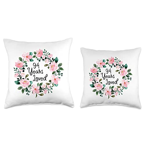 Mom Grandma 94th Birthday Gift Apparel Loved Men Women 94 Years Old Floral 94th Birthday Throw Pillow, 16x16, Multicolor