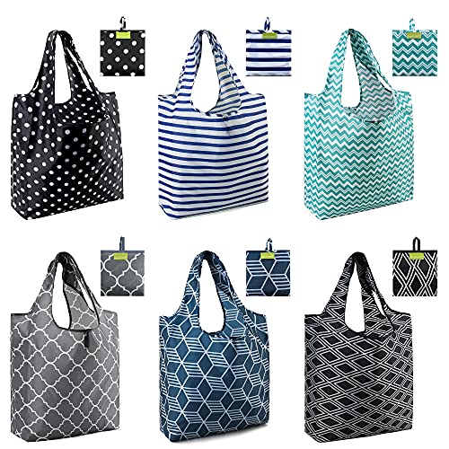 BeeGreen Reusable Grocery Bags Set of 12 Lightweight Recycling Shopping Totes with Long Handle Durable Portable Shopper Baggies for Groceries Supermarket Gift