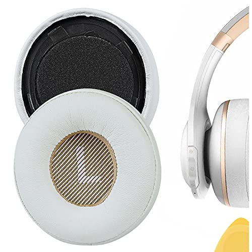 Geekria QuickFit Protein Leather Replacement Ear Pads for JBL Everest Elite 300, V300NXT Headphones Ear Cushions, Headset Earpads, Ear Cups Repair Parts (White)