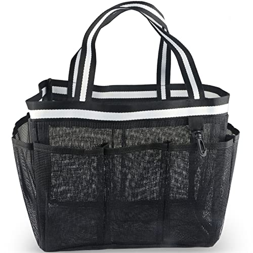 Ocim XL Portable Shower Caddy Basket - Mesh Shower Tote Bag for Travel College Dorm Gym Camping - Black