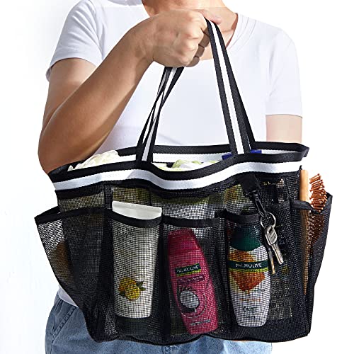 Ocim XL Portable Shower Caddy Basket - Mesh Shower Tote Bag for Travel College Dorm Gym Camping - Black