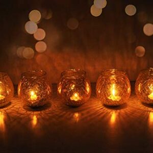 Crackle Glass Romantic Cafe Restaurant Decorative Halloween Candle Holder Votive Lighting Tea Light Candle Holder Set of 5 Pcs