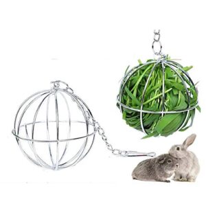 lbaby hay feeder ball stainless rabbits feeding grass ball 3.15inch hay dispenser holder feeder hanger accessories for small animals guinea pig bunny