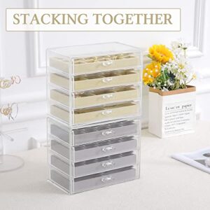 misaya Earring Jewelry Organizer Box, Large Acrylic Jewelry Organizer with 4 Drawers, Clear Velvet Earring Holder Organizer for Earrings, Rings, Necklace, Beige