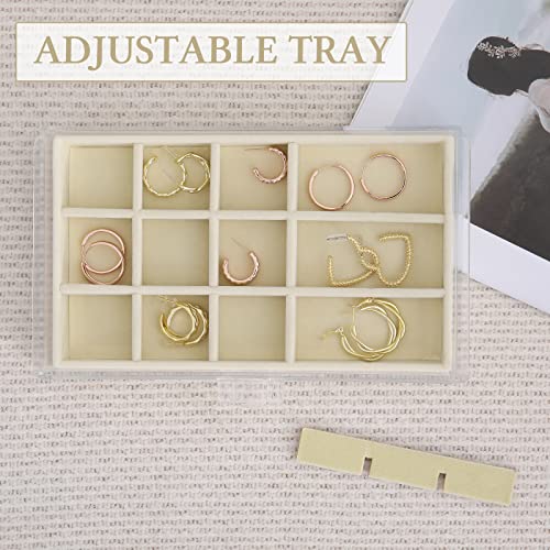 misaya Earring Jewelry Organizer Box, Large Acrylic Jewelry Organizer with 4 Drawers, Clear Velvet Earring Holder Organizer for Earrings, Rings, Necklace, Beige