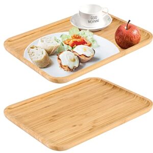 heihak 2 packs 15.7 x 11.8 x 0.8 inch rectangle bamboo trays, decorative bamboo serving platters, natural bamboo serving tray wooden breakfast tray for food, coffee, fruits, bread, cheese