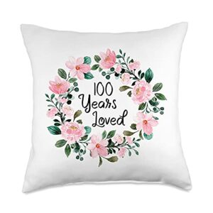 mom grandma 100th birthday gift apparel loved men women 100 years old cool 100th birthday throw pillow, 18x18, multicolor
