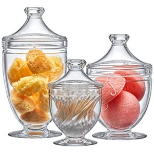 amazing abby - aspire - acrylic bathroom canisters (3-piece set), plastic apothecary jars for vanity, bpa-free and shatter-proof, great for cotton balls, bath sponges, shower balls, and more