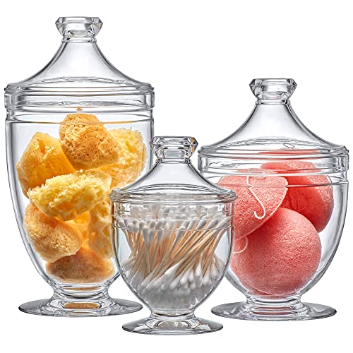 Amazing Abby - Aspire - Acrylic Bathroom Canisters (3-Piece Set), Plastic Apothecary Jars for Vanity, BPA-Free and Shatter-Proof, Great for Cotton Balls, Bath Sponges, Shower Balls, and More