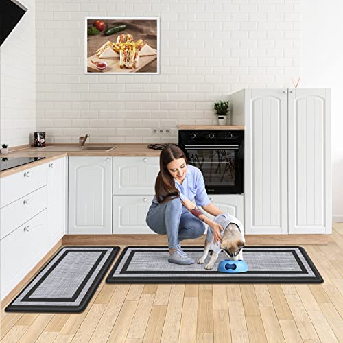 Mattitude Kitchen Mat [2 PCS] Cushioned Anti-Fatigue Kitchen Rugs Non-Skid Waterproof Kitchen Mats and Rugs Ergonomic Comfort Standing Mat for Kitchen, Floor, Office, Sink, Laundry, Black and Gray