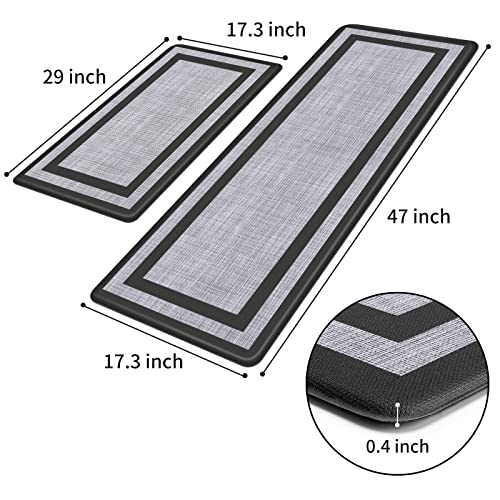 Mattitude Kitchen Mat [2 PCS] Cushioned Anti-Fatigue Kitchen Rugs Non-Skid Waterproof Kitchen Mats and Rugs Ergonomic Comfort Standing Mat for Kitchen, Floor, Office, Sink, Laundry, Black and Gray