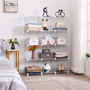 ANWBROAD Wire Cube Storage Organizer 12 Cube Metal Grids Shelves Storage Bins Shelving Stackable Modular Bookshelf Shelf Cubbies Unit Closet Cabinet for Living Room Office White LWT012T