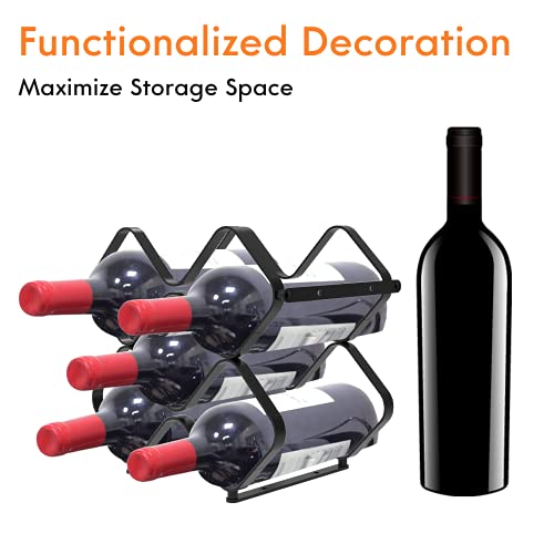 Wine Racks 6 Bottles Wine Bottle Holder, Countertop or Wall Mounted for Wine Storage, Hanging Wine Storage Shelf, Black Metal Wine Rack Bottles Holder Organizer for Bar, Kitchen, Cabinet, Pantry