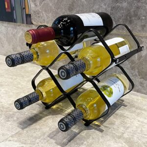 Wine Racks 6 Bottles Wine Bottle Holder, Countertop or Wall Mounted for Wine Storage, Hanging Wine Storage Shelf, Black Metal Wine Rack Bottles Holder Organizer for Bar, Kitchen, Cabinet, Pantry