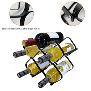 Wine Racks 6 Bottles Wine Bottle Holder, Countertop or Wall Mounted for Wine Storage, Hanging Wine Storage Shelf, Black Metal Wine Rack Bottles Holder Organizer for Bar, Kitchen, Cabinet, Pantry