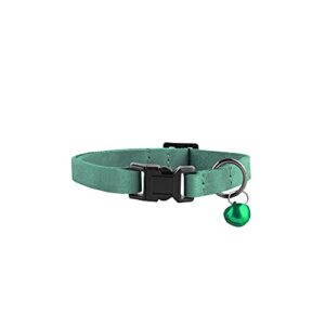 Murom Breakaway Cat Collar Leather Soft Adjustable Pet Kitten Collars with Bell Pink Brown Blue Green Red (Green)