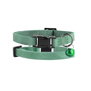 Murom Breakaway Cat Collar Leather Soft Adjustable Pet Kitten Collars with Bell Pink Brown Blue Green Red (Green)