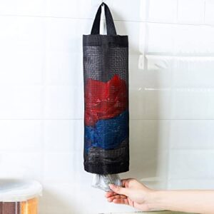 Plastic Bag Holder,Mesh Garbage Bag Holder,Folding Hanging Storage Dispensers Bag Holder,Organizer Rubbish Bags for Home and Kitchen (L-Black)