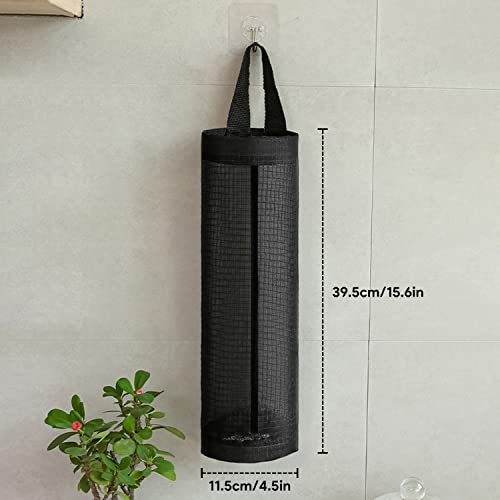 Plastic Bag Holder,Mesh Garbage Bag Holder,Folding Hanging Storage Dispensers Bag Holder,Organizer Rubbish Bags for Home and Kitchen (L-Black)