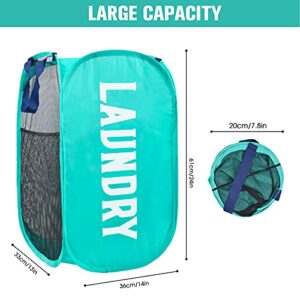 Popup Laundry Hamper, 2 Pack Mesh Hampers for Laundry Collapsible Laundry Basket with Side Pocket Durable Carry Handles Great Laundry Hambers for Kids Room, College Dorm or Travel (Pink + Blue)