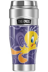 thermos looney tunes tweety heart pattern stainless king stainless steel travel tumbler, vacuum insulated & double wall, 16oz
