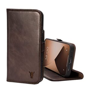 torro case compatible with iphone 13 – premium leather wallet case with kickstand and card slots (dark brown)
