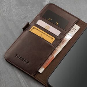 TORRO Case Compatible with iPhone 13 – Premium Leather Wallet Case with Kickstand and Card Slots (Dark Brown)