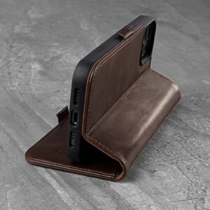 TORRO Case Compatible with iPhone 13 – Premium Leather Wallet Case with Kickstand and Card Slots (Dark Brown)