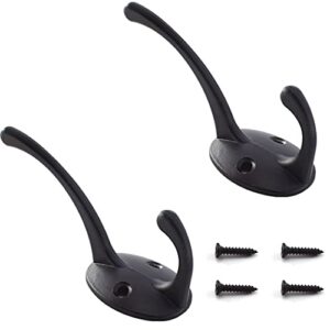aifeier et 2 pack black retro double hook wall mounted with 4 screws for coat, bag, cap, hat, towels, keys, scarf, etc.