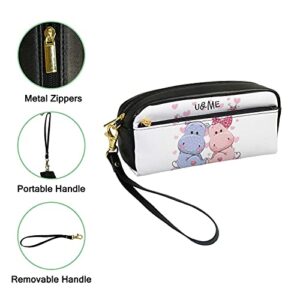 Cute Cartoon Kawaii 2 Animal Hippos and Hearts Pencil Case for Kids Pencil Bags with Zipper Tote Small Makeup Bag for Women for Girls Kids Boys Adults Teen.