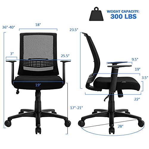 POWERSTONE Home Office Chair Ergonomic Computer Desk Chair with Adjustable Lumbar Support Comfortable Mesh Office Chair Swivel Executive Task Chair with Armrest Black