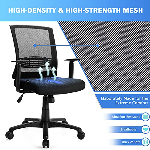 POWERSTONE Home Office Chair Ergonomic Computer Desk Chair with Adjustable Lumbar Support Comfortable Mesh Office Chair Swivel Executive Task Chair with Armrest Black
