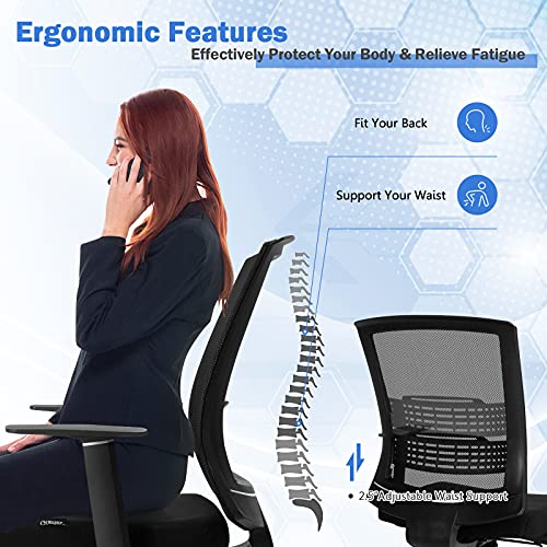 POWERSTONE Home Office Chair Ergonomic Computer Desk Chair with Adjustable Lumbar Support Comfortable Mesh Office Chair Swivel Executive Task Chair with Armrest Black